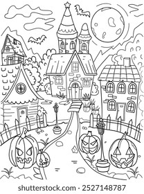 Halloween background ,hand drawing coloring page 