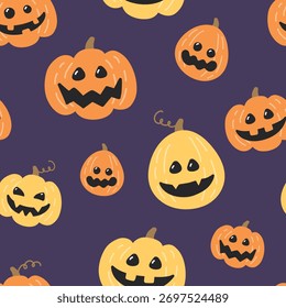 Halloween background with hand drawn pumpkin lanterns. Seamless texture concept. Vector illustration