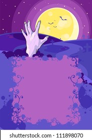 Halloween background with a hand in a grave