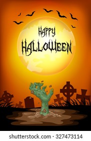 Halloween background with hand out from the grave
