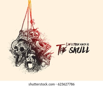 Halloween Background - Hanging skulls for Greeting Card Design vector illustration.