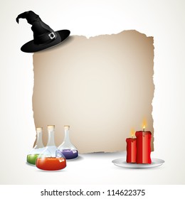 Halloween background with hat, candles and place for your text