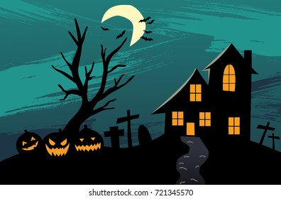 Halloween Background with haunted house 