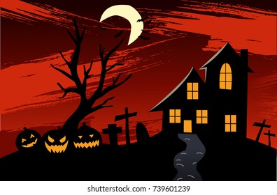 Halloween Background with haunted house 
