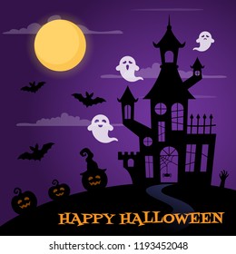 Halloween background with haunted house. Vector illustration