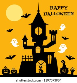 Halloween background with haunted house. Vector illustration