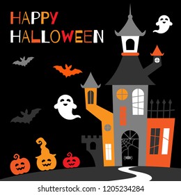 Halloween background with haunted house. Vector illustration