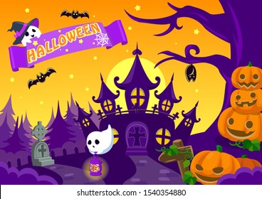 Halloween background with haunted house. vector illustration