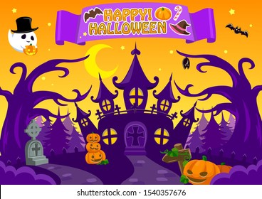Halloween background with haunted house. vector illustration