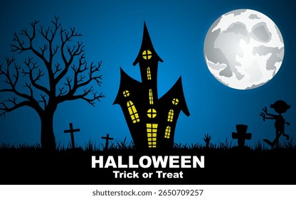 Halloween background with haunted house. vector illustration.