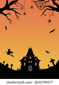 Halloween-Hintergrund. Häusliches Haus und Hexe.
