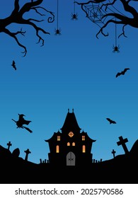 Halloween Background. Haunted house and witch.