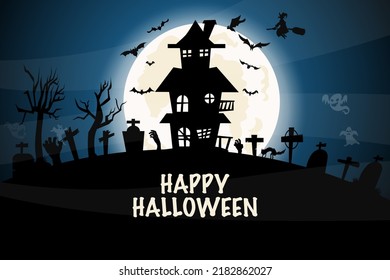 halloween background with haunted house with Zombies,tomb,ghost scary background vector illustration