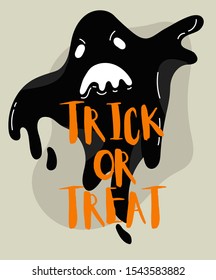 Halloween background. Helloween greeting card or poster, party sign. Concept illustration with Sign and symbol. Flat design cartoon. Traditional design