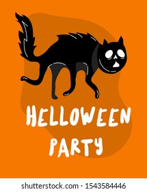 Halloween background. Helloween greeting card or poster, party sign. Concept illustration with Sign and symbol. Flat design cartoon. Traditional design