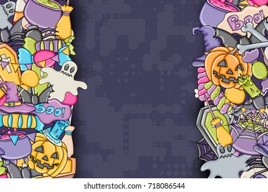 Halloween background. Holiday design elements. Template for flyer, brochure, banner, advertisement. Blank space for text. Vector illustration. 