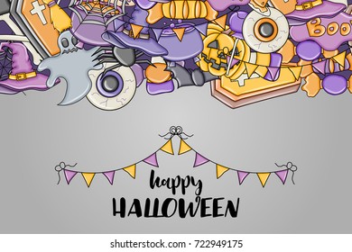 Halloween background. Holiday design elements. Template for flyer brochure banner advertisement. Vector illustration. 