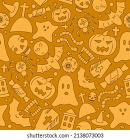 Halloween background for holiday pattern. Child's drawing of a Halloween pumpkin. Pattern from children's drawings.