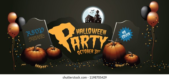 Halloween background horizontal banner. Party design for Halloween. EPS10 vector illustration.