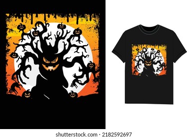 Halloween fondo horror árbol de calabaza diseño de camiseta