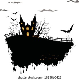 Halloween background with house and bats