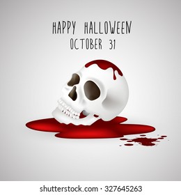 Halloween background Human skull on blood. Vector