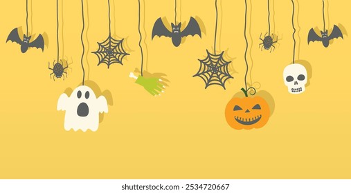 Halloween background. Halloween Icon hanging on orange background.