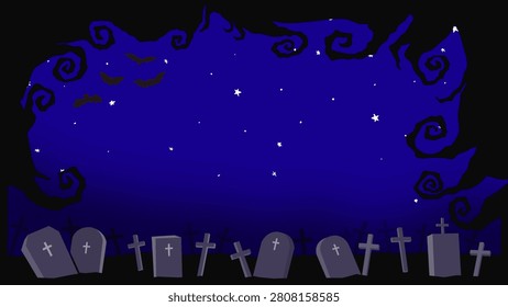 Halloween Background Illustration with Dead Tree Frame at Night

