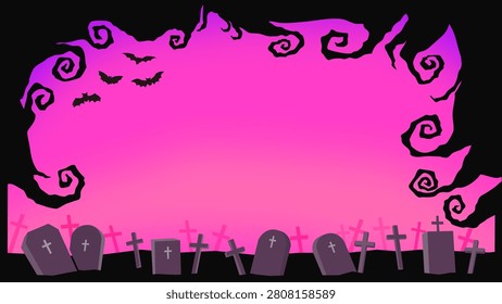 Halloween Background Illustration with Dead Tree Frame at Dusk
