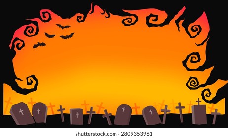 Halloween Background Illustration with Dead Tree Frame at Sunset Sky
