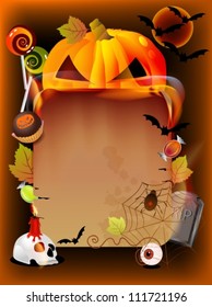 Halloween background illustration with pumpkin and old paper, vector