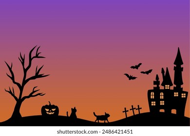 Halloween background illustration at sunset.