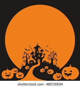 Halloween background with the image of a fairytale castle and old trees