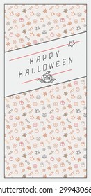 Halloween background with inscription on vector pattern for web or print design with Halloween theme linear symbols.