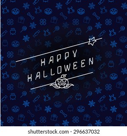 Halloween background with inscription Vector seamless pattern for web or print design with Halloween theme linear symbols.