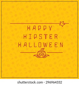 Halloween background with inscription Vector seamless pattern for web or print design with Halloween theme linear symbols.