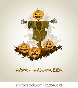 Halloween background with jack o lantern and pumpkins. Vector Illustration.