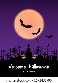 Halloween background with Jack O Lantern and Happy Halloween text.