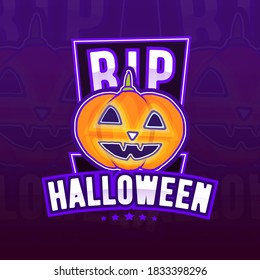halloween background with jack o lantern pumpkin on violet background. hand drawn doodle. flat design template for poster, banner, greeting and invitation card. spooky and creepy theme for party. 