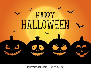 Halloween background with jack o lanterns and bats