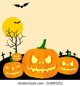 Halloween background with Jack-o-lantern pumpkin in the graveyard landscape scene, create by cartoon vector