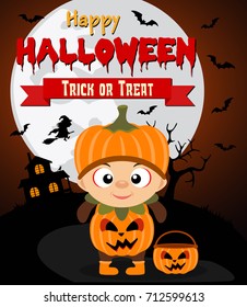 Halloween background with kid pumpkin.Vector illustration