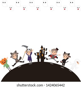 Halloween background of kids dressed up