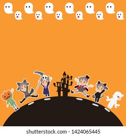 Halloween background of kids dressed up