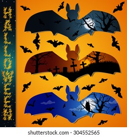 Halloween background. Label, sticker, banner, invitation card vector template.