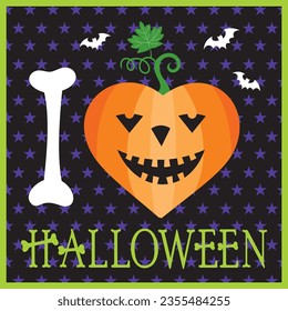 Halloween background with love pumpkin and bone