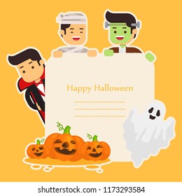 Halloween background with lovely costumes