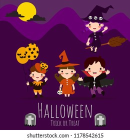 Halloween background with lovely costumes