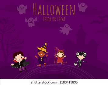 Halloween background with lovely costumes