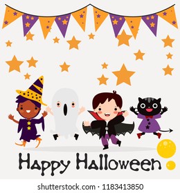 Halloween background with lovely costumes